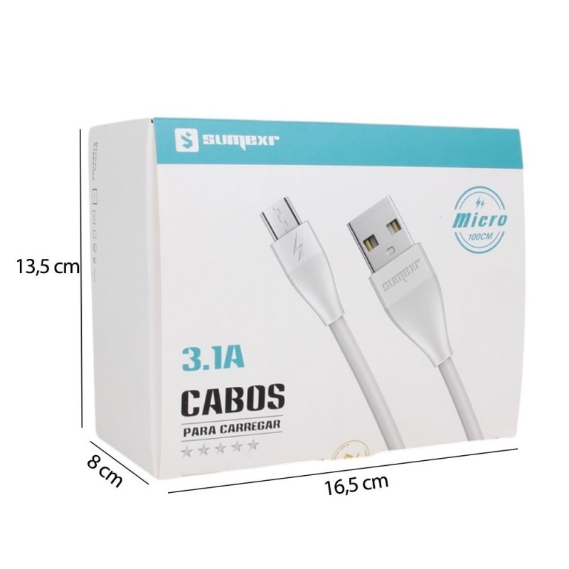 Kit 20 Cabos Carregamento Turbo Rápido Micro V8 3.1A 1 Metro