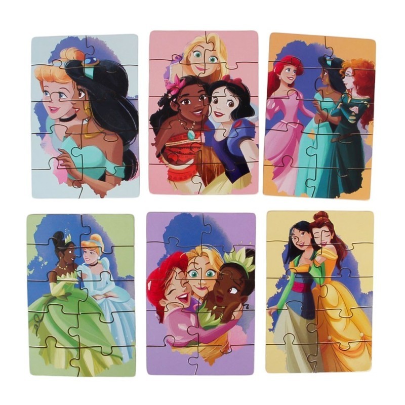 Display Quebra-Cabeça De Madeira Disney Princesa 6 Unidades
