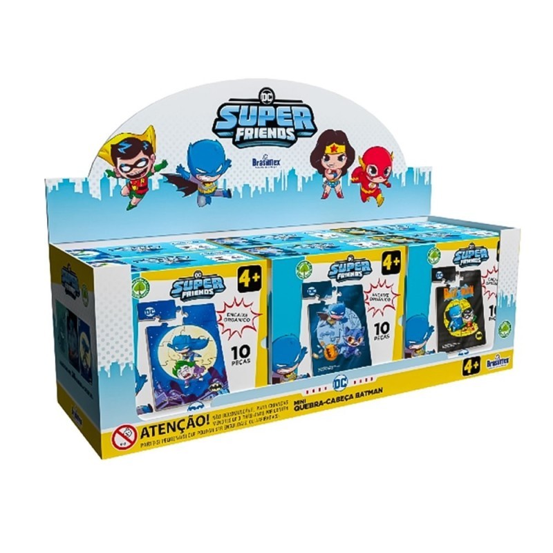 Display Quebra-Cabeça De Madeira Super Friends Batman 6 Unidades