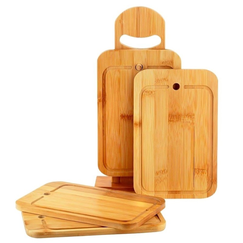 Kit De Tábuas De Corte Para Churrasco Com Suporte De Bambu