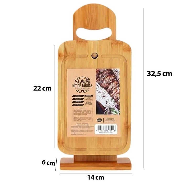 Kit De Tábuas De Corte Para Churrasco Com Suporte De Bambu