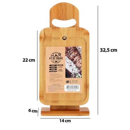 Kit De Tábuas De Corte Para Churrasco Com Suporte De Bambu