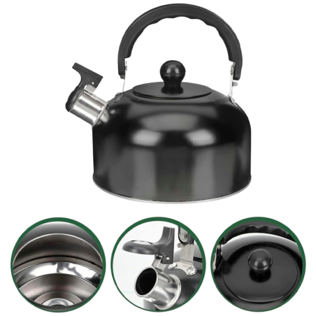 Chaleira Inox Com Apito Preta Metálica 2 Litros