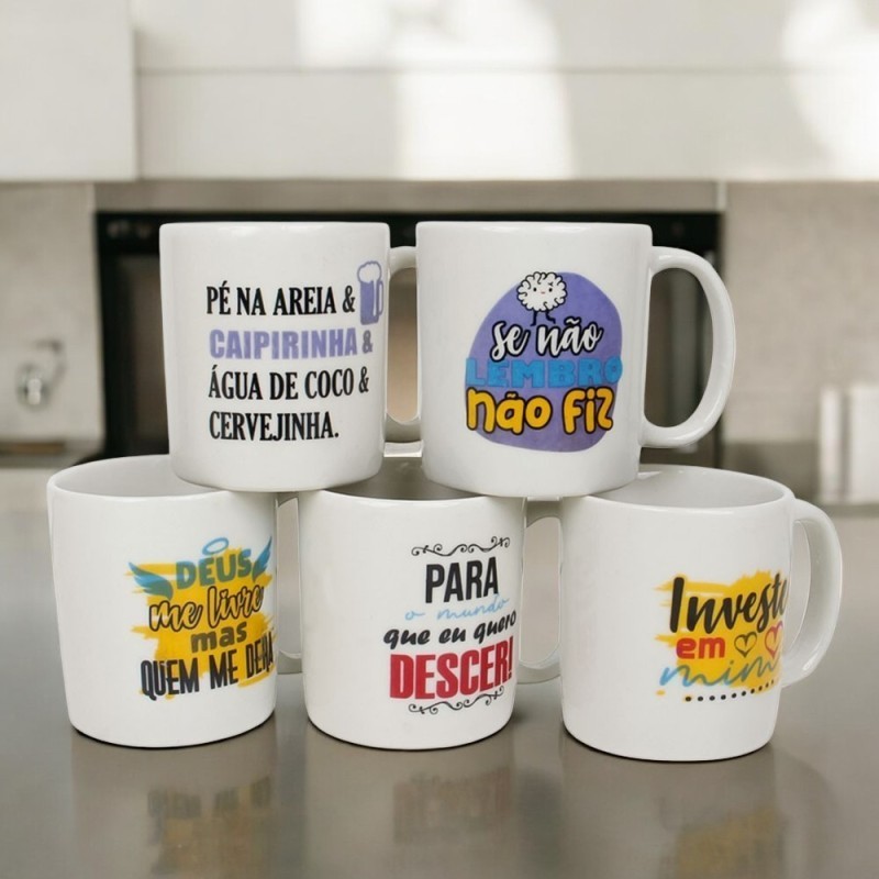 Caneca De Porcelana Estampada Com Frases Variadas 280ml