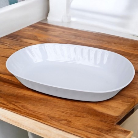 Travessa De Melamina Fundo Branco Oval 4cm x 20cm x 30cm