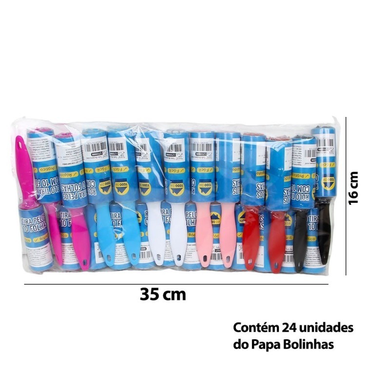 Kit 24 Unidades Papa Bolinha Rolo Tira Pelos Com 10 Folhas
