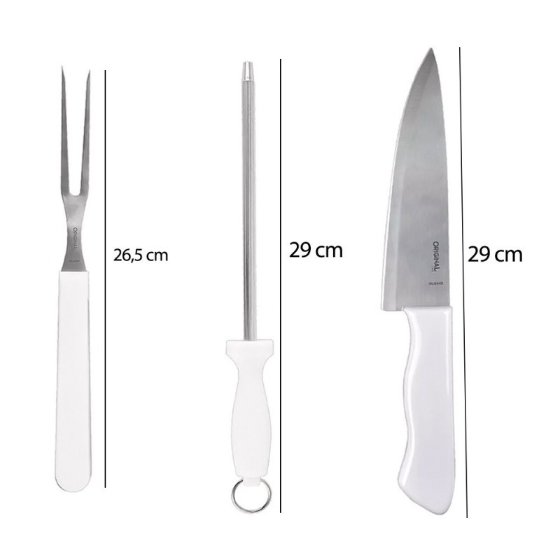Conjunto Churrasco 3 Peças Garfo Chaira Faca Em Aço Inox