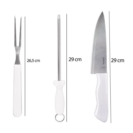 Conjunto Churrasco 3 Peças Garfo Chaira Faca Em Aço Inox
