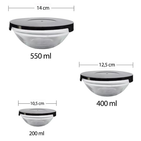 Conjunto Potes De Vidro Preto Safira 3 Peças 200ml Á 550ml