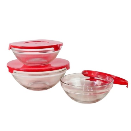 Conjunto Potes De Vidro Safira Vermelho 3 Peças 200ml Á 550ml