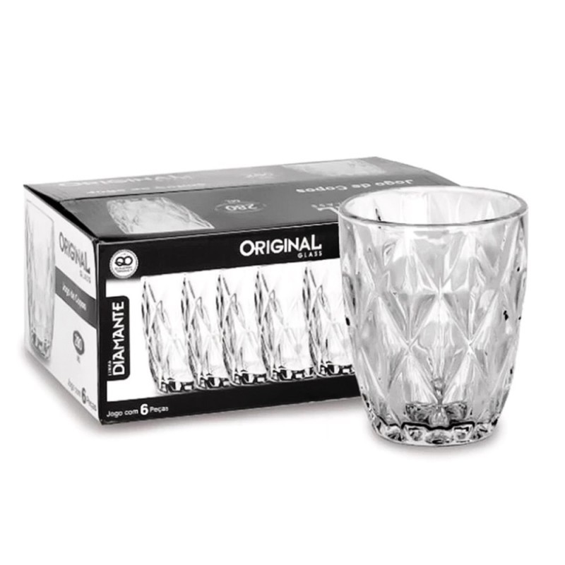 Conjunto Copos De Vidro 6 Peças Linha Diamante 280ml