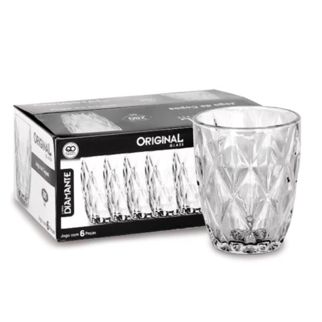 Conjunto Copos De Vidro 6 Peças Linha Diamante 280ml