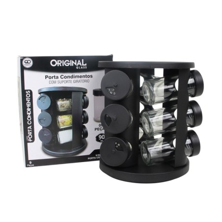 Porta Condimentos 9 Frascos Com Suporte Giratório Preto