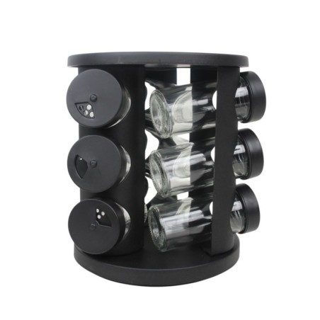 Porta Condimentos 9 Frascos Com Suporte Giratório Preto