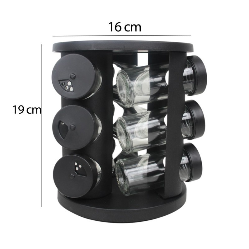 Porta Condimentos 9 Frascos Com Suporte Giratório Preto