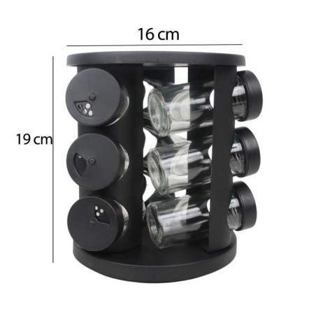 Porta Condimentos 9 Frascos Com Suporte Giratório Preto
