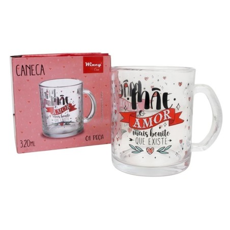 Caneca De Vidro Estampado Tema Mãe Amor Bonito 320ml