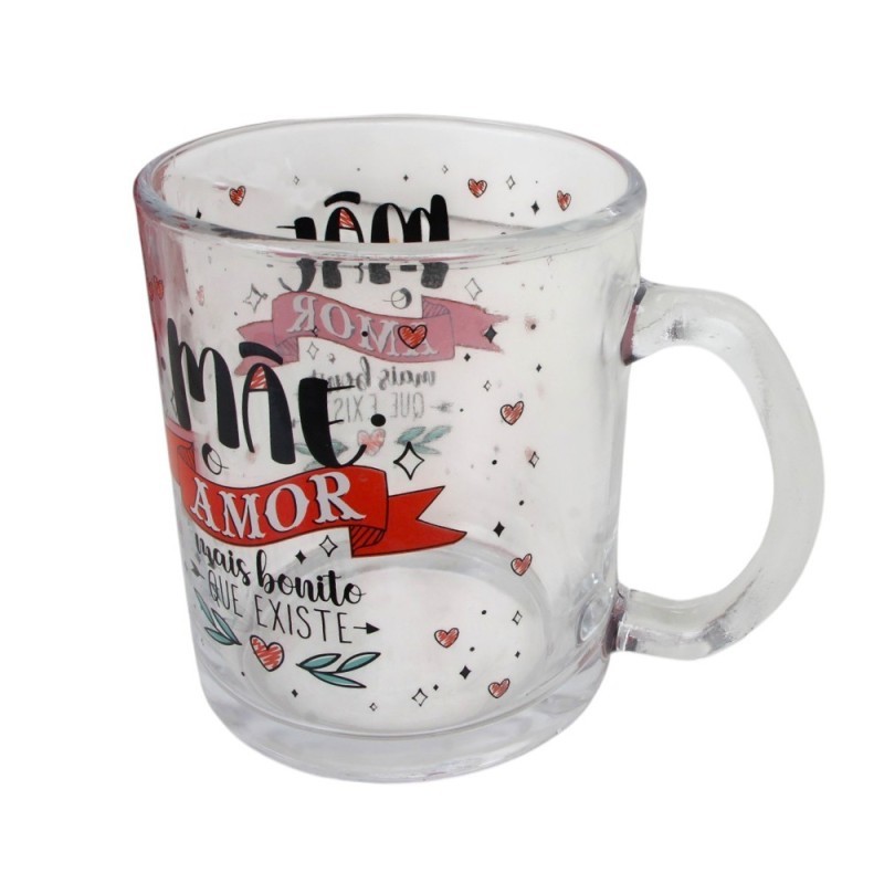 Caneca De Vidro Estampado Tema Mãe Amor Bonito 320ml