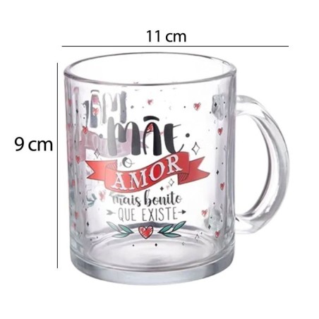 Caneca De Vidro Estampado Tema Mãe Amor Bonito 320ml