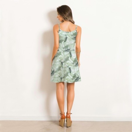 Vestido Evasê De Alcinha Estampa Folhagem Verde