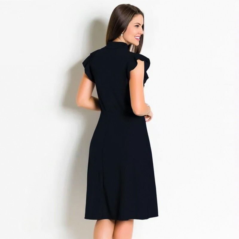 Vestido Moda Evangélica Preto Com Gola Laço
