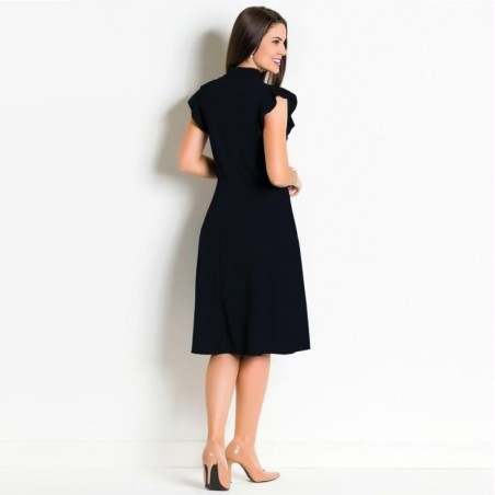 Vestido Moda Evangélica Preto Com Gola Laço
