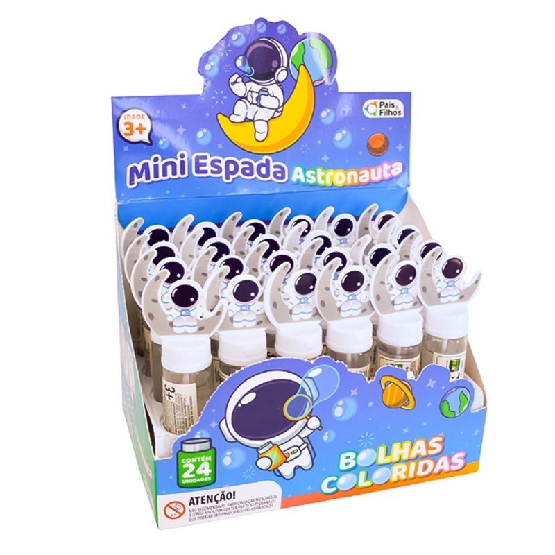 Display Lança Bolhas Mini Espada Astronauta 24 Unidades