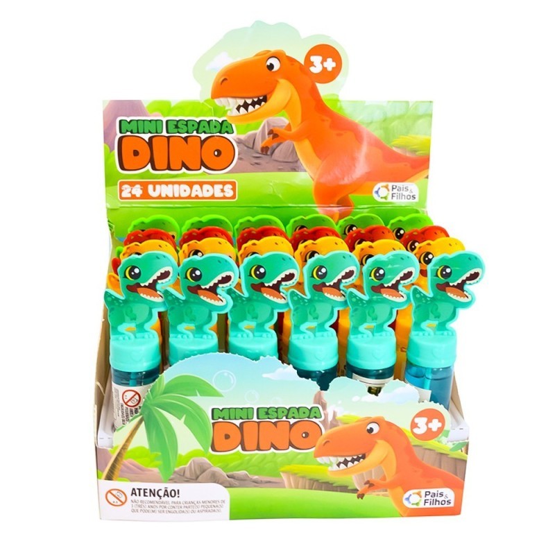 Display Lança Bolhas De Sabão Mini Espada Dino 24 Unidades