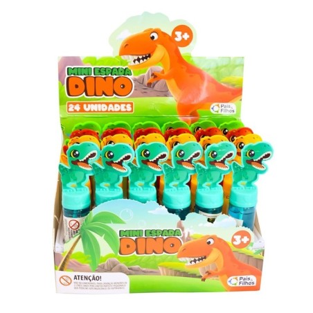 Display Lança Bolhas De Sabão Mini Espada Dino 24 Unidades