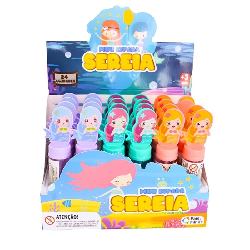 Display Bolha De Sabão Sereia Mini Espada 24 Unidades