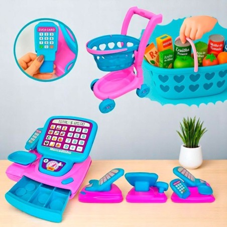 Kit Mercadinho Infantil Caixa Registradora + Carrinho Meninas - Feira Da Madrugada SP!