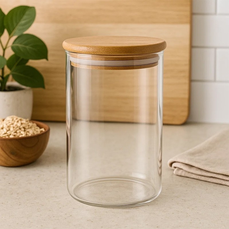 Pote De Vidro Redondo 250ml Com Tampa Hermética De Madeira