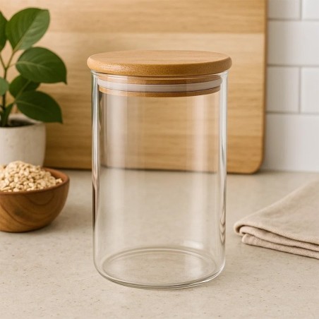 Pote De Vidro Redondo 250ml Com Tampa Hermética De Madeira