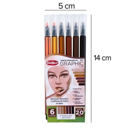 Canetas Hidrográficas Graphic Tons De Pele 2.0mm 6 Unidades