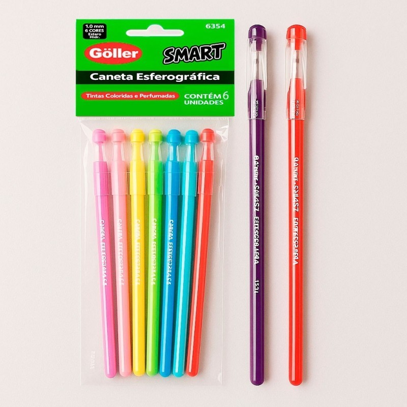 Kit 6 Canetas Esferográficas Coloridas E Perfumadas