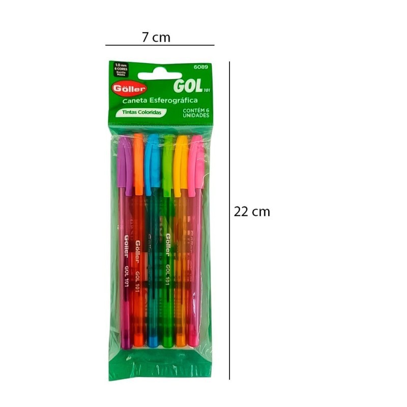 Kit Canetas Esferográficas Coloridas 6 Peças