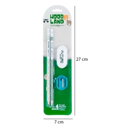 Kit 2 Lápis HB Grafite Com 1 Borracha e 1 Apontador Wood Land
