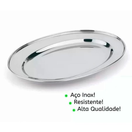 Travessa Média De Aço Inox Oval Rasa 25x18cm
