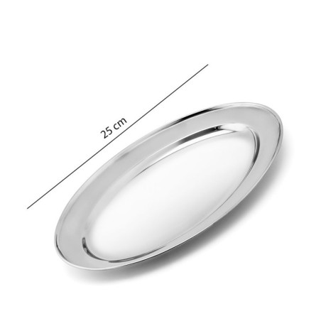 Travessa Média De Aço Inox Oval Rasa 25x18cm