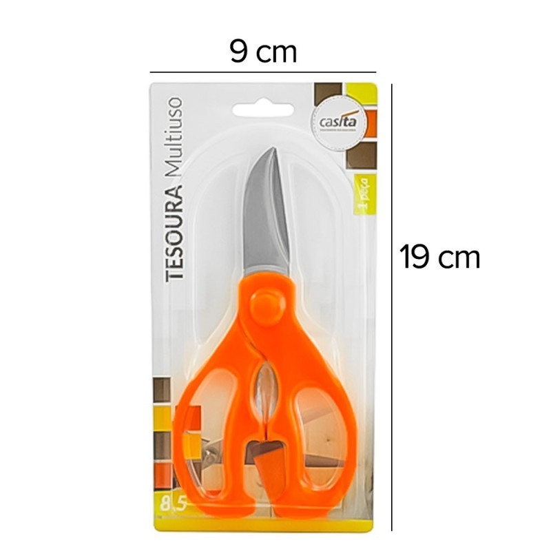 Tesoura De Cozinha Em Inox Multiuso Cabo Laranja 8,5"