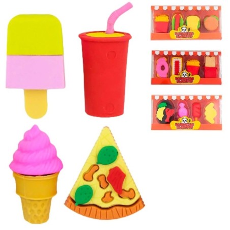 Kit Borracha Escolar Divertida Food 4 Unidades