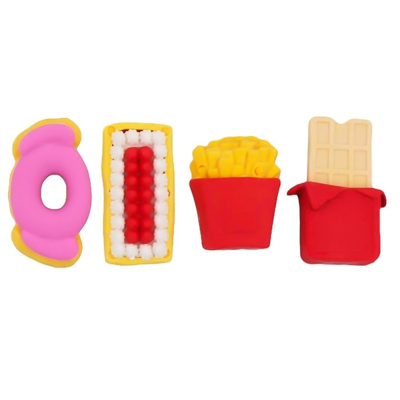 Kit Borracha Escolar Divertida Food 4 Unidades