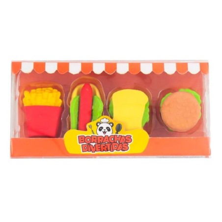 Kit Borracha Escolar Divertida Food 4 Unidades