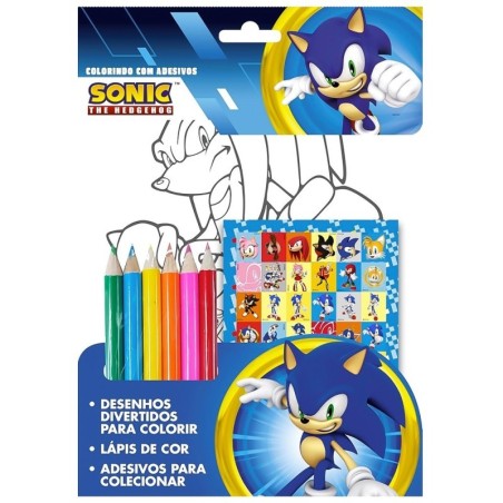 Desenhos De Colorir Sonic The Hedgehog Com Adesivos E Lápis De Cor