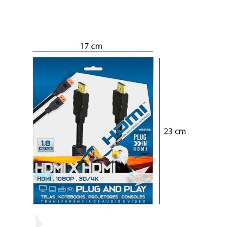 Cabo HDMI X HDMI Preto 1,80m Full HD E 4K