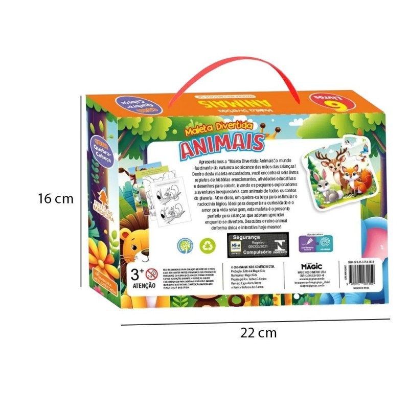 Maleta Divertida Infantil Com Animais 6 Livros e 1 Quebra Cabeça