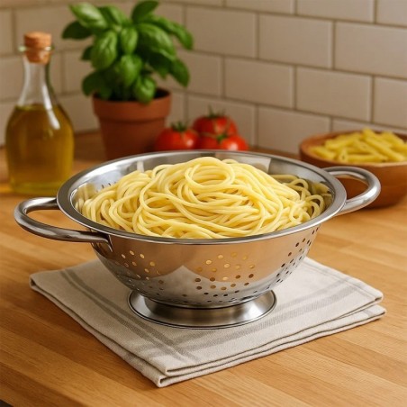 Escorredor De Macarrão Massas 24cm Em Inox Com Alças