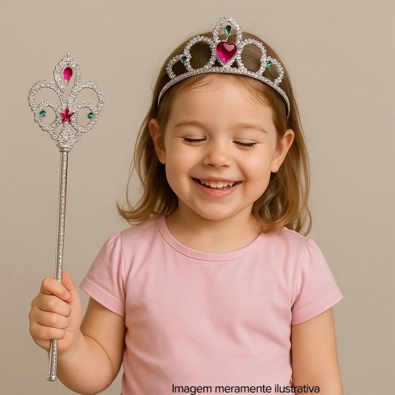 Brinquedo Tiara Infantil Com Varinha Magica Princesa