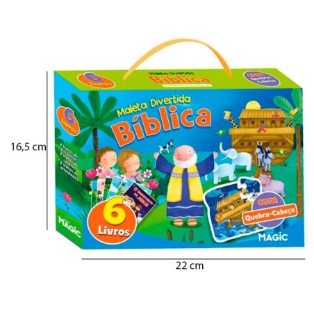 Maleta Divertida Bíblica Com 6 Livros E 1 Quebra Cabeça Infantil