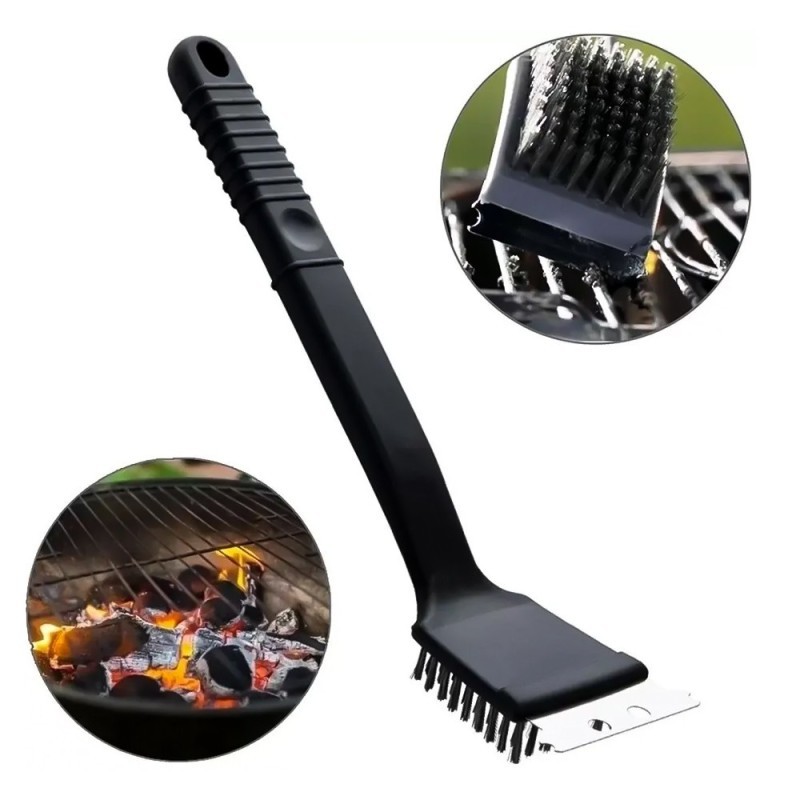 Escova De Aço Limpa Grelha 18" Com Raspador